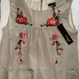 Imoga Taupe Dress with Red Floral Design